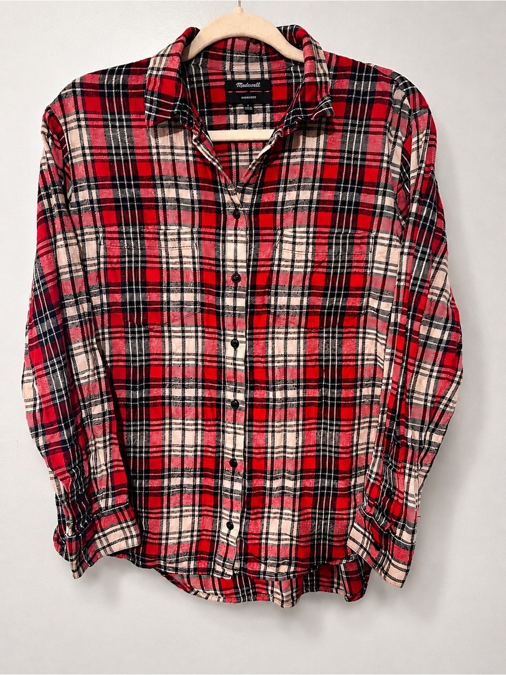 Madewell Oversized Plaid Flannel Button Down Shirt Red Size Small